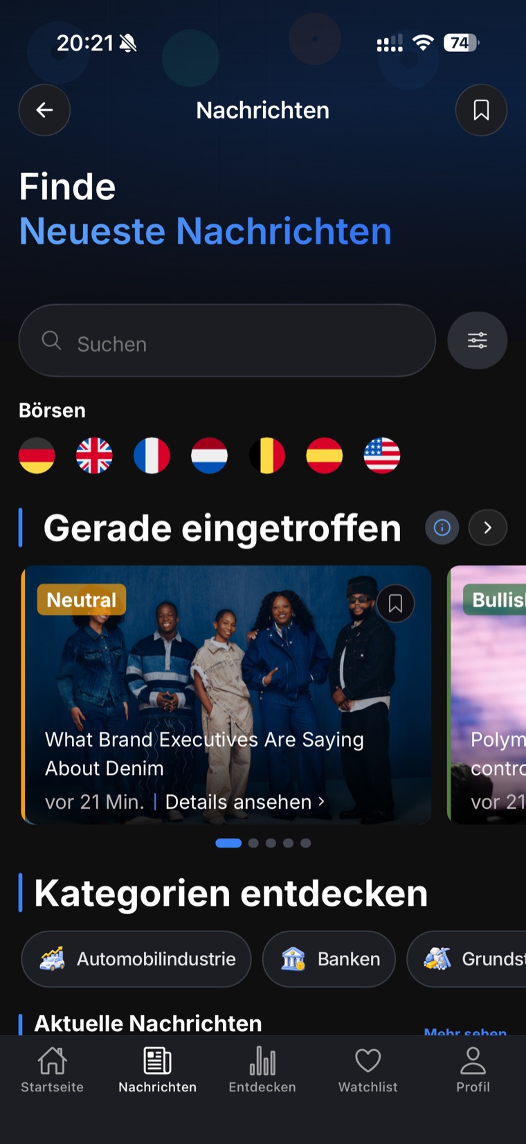 Finanzbrew News screen